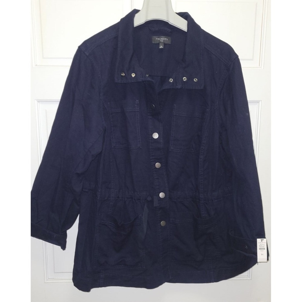 Talbots Women's Plus Size Twill Utility Jacket - Indigo Blue - Size 3X - $180